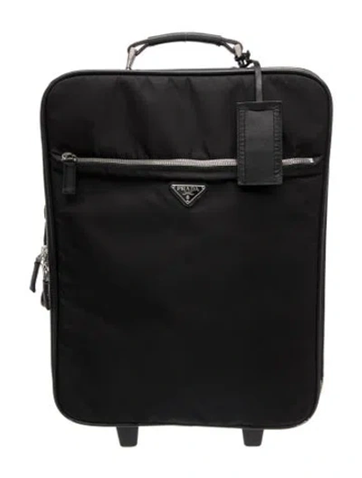 Pre-owned Prada Tessuto Saffiano-trimmed Rolling Suitcase In Black
