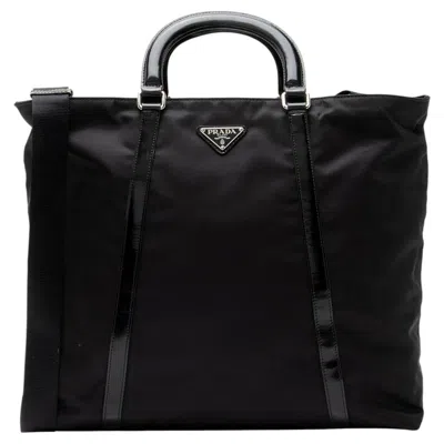 Pre-owned Prada Tessuto Spazzolato N/s Tote In Black