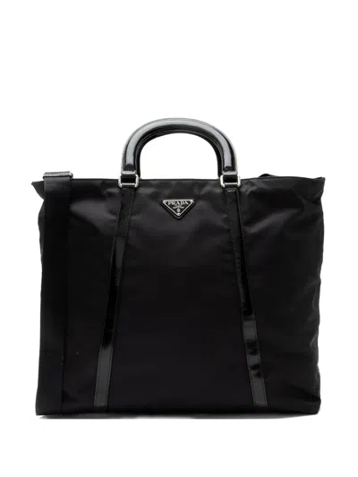 Pre-owned Prada Tessuto Spazzolato Tote Bag In Black
