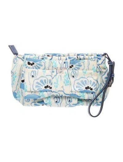 Pre-owned Prada Tessuto Tessuto Nylon Bow Wristlet Pouch Small In Neutral