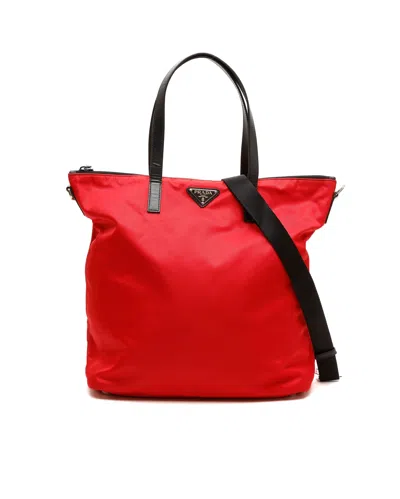 Pre-owned Prada Tessuto Tote Bag In Red