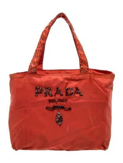 Pre-owned Prada Tessuto Tote In Red