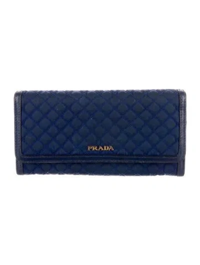 Pre-owned Prada Tessuto Trifold Wallet In Blue