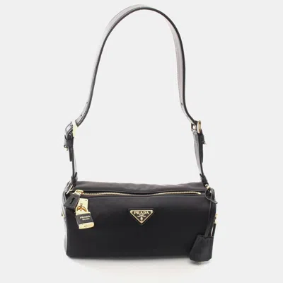 Pre-owned Prada Tessuto + Vitello Shoulder Bag Nylon Leather Black