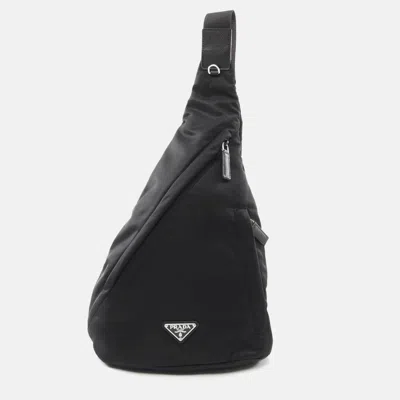 Pre-owned Prada Tessuto Waist Bag Body Nylon Saffiano Leather Black