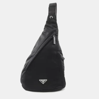 Pre-owned Prada Tessuto Waist Bag Body Nylon Saffiano Leather Black