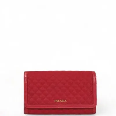 Pre-owned Prada Tessuto Wallet On Chain Medium In Red