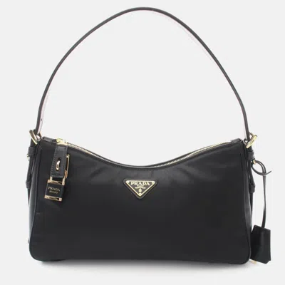 Pre-owned Prada Tessuto/vitello Shoulder Bag Nylon Leather Black