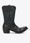 Prada Black Texan Boots In Leather In Black