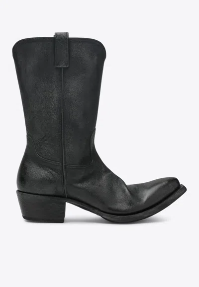 PRADA TEXAN MID-CALF LEATHER BOOTS