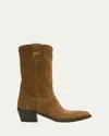Prada Suede Heeled Western Ankle Boots 55 In Tabacco