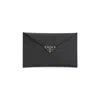 Prada Triangle Logo Calf Leather Envelope Pouch In Black