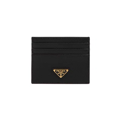 Prada Triangle-logo Leather Card Holder In Black