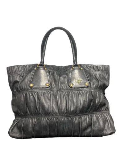 Prada Textured Black Leather Shopper Bag In Grey