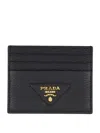 Prada Textured Black Wallet With Triangular Logo Emblem In Black
