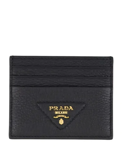 Prada Textured Black Wallet With Triangular Logo Emblem