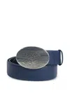 Prada Logo Patch Metal Buckle Belt In Blue