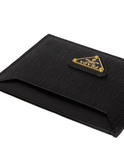 Prada Textured Calfskin Card Case In Black