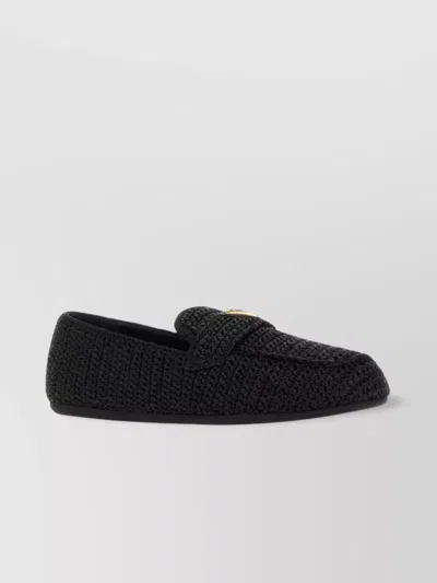 PRADA TEXTURED FINISH LOAFERS IN RAFFIA