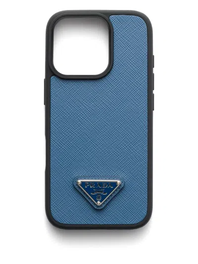 Prada Textured Iphone 16 Pro Case In Blue