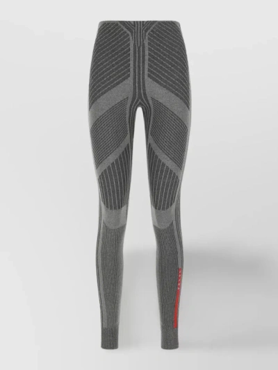 Prada Textured Knit Leggings With Elastic Waistband In Grey