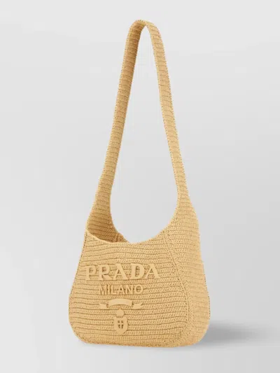 Prada Textured Knit Open Top Shoulder Bag In Neutral
