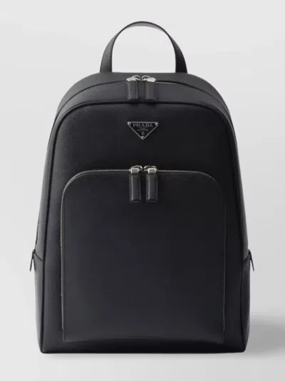 Prada Textured Leather Backpack With Front Zip Pocket