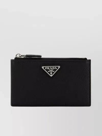 Prada Textured Leather Card Holder In Black