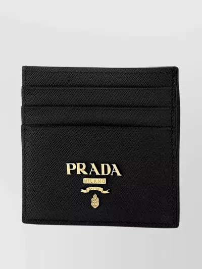 Prada Textured Leather Card Holder In Black