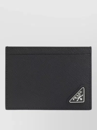 Prada Textured Leather Card Holder Slim Design In Black