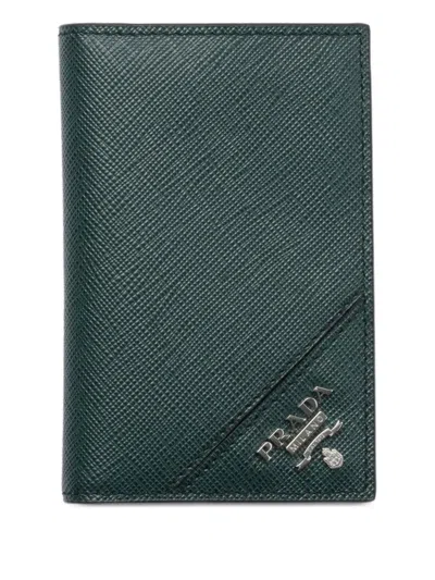 Prada Textured Leather Cardholder In Green