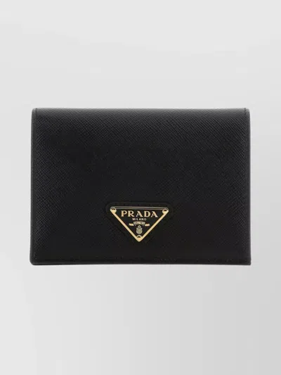 Prada Textured Leather Foldover Wallet In Black
