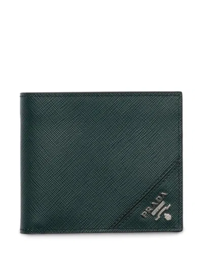 Prada Textured Leather Wallet In Green
