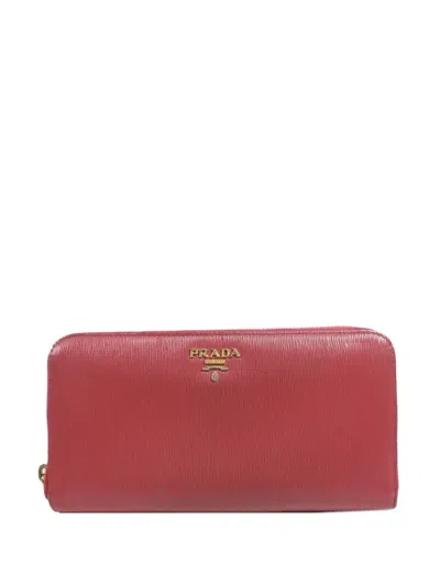 Pre-owned Prada Textured Leather Wallet In Pink