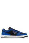 Prada Textured Panel Sneakers With Prominent Logo In Blue