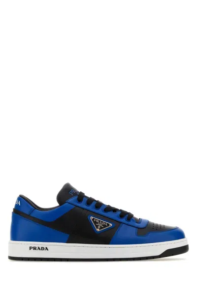 Prada Textured Panel Sneakers With Prominent Logo In Blue