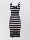 Prada Textured Scoop Neck Striped Sleeveless Dress In Bleu