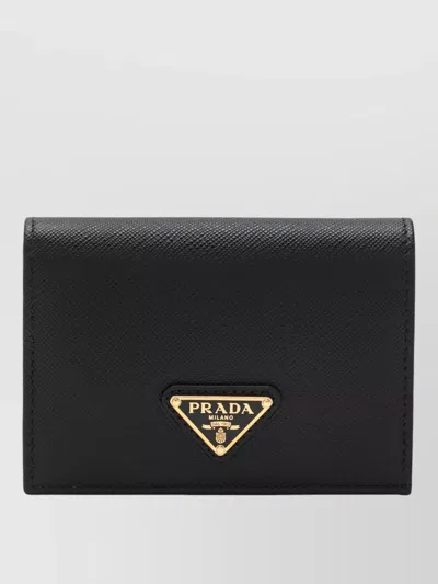 Prada Textured Wallet Cardholder Fold Over Design In Black
