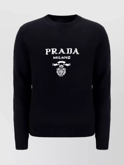Prada Textured Wool Blend Knit Sweater In Black