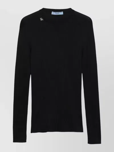 PRADA TEXTURED WOOL CREWNECK SWEATER WITH LONG SLEEVES