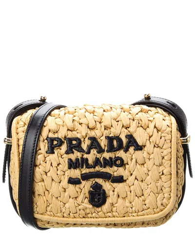 Prada Tf Dnu  Logo Crochet & Leather Shoulder Bag