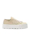 Prada The Logo Is Tied With Low-top Casual Sneakers In Beige Khaki