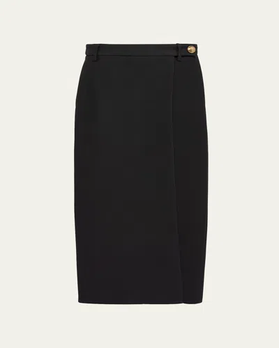 Prada Thigh-slit Crepe Wrap Midi Skirt In Nero