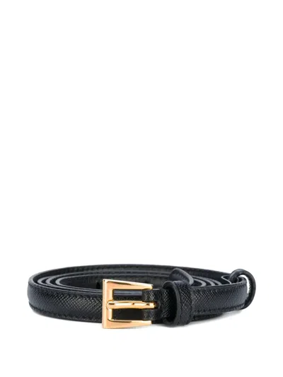 Prada Thin Leather Belt In Black