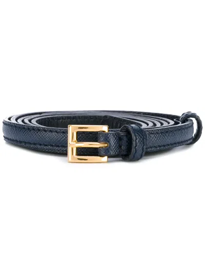 Prada Thin Leather Belt In Blue