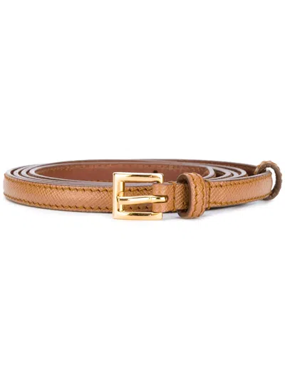 Prada Thin Leather Belt In Brown