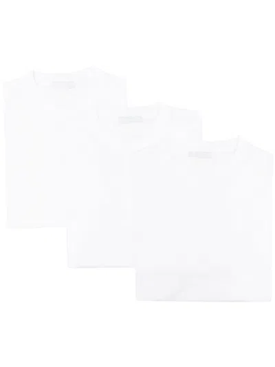Prada Three Pack Cotton Jersey T-shirts In F0009 White