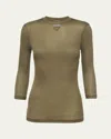 Prada Three-quarter Sleeve Jersey Silk Top In Muschio