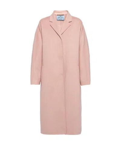 Prada Three-quarter Length Collared Coat In Pink