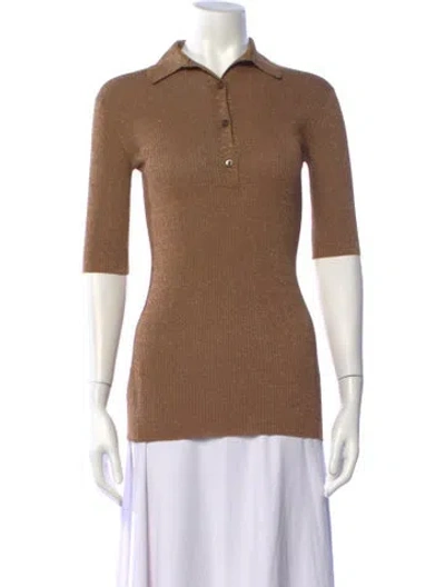 Pre-owned Prada Three-quarter Sleeve Polo In Brown/metallic